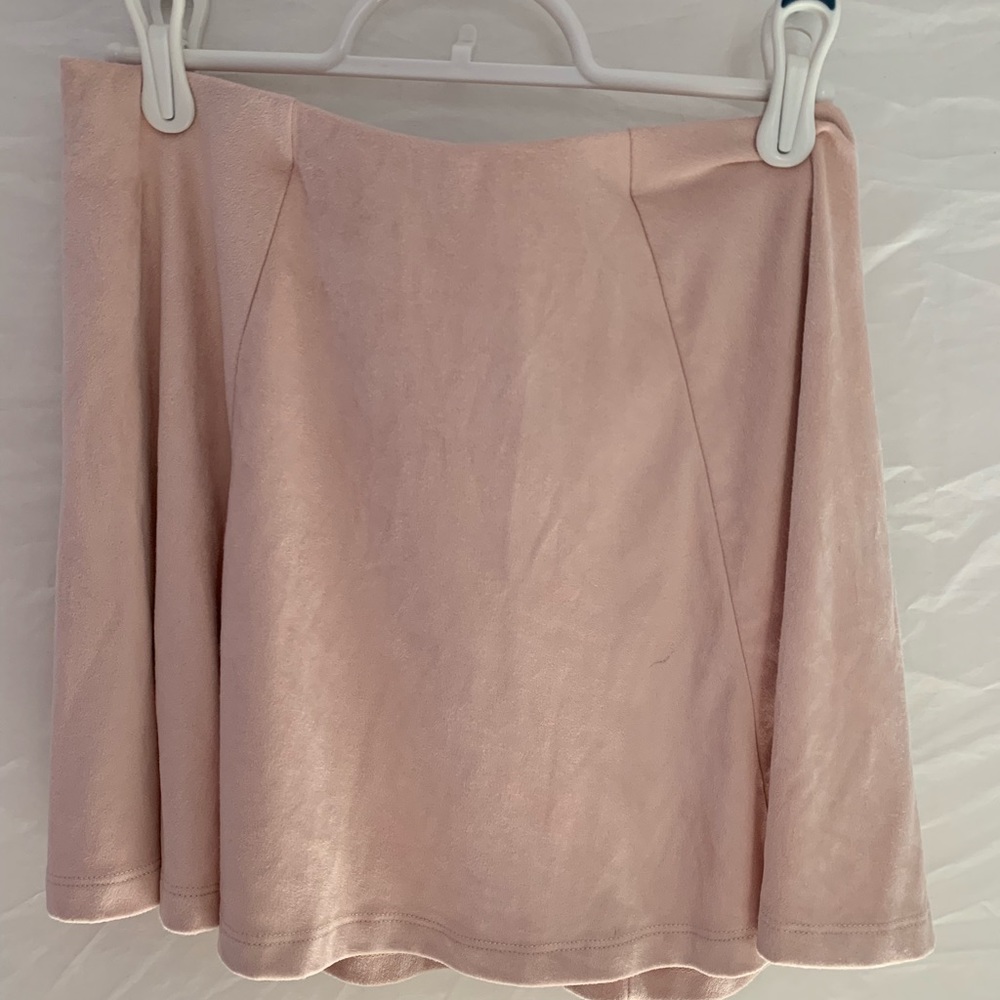 Baby Pink Suede Skater Skirt